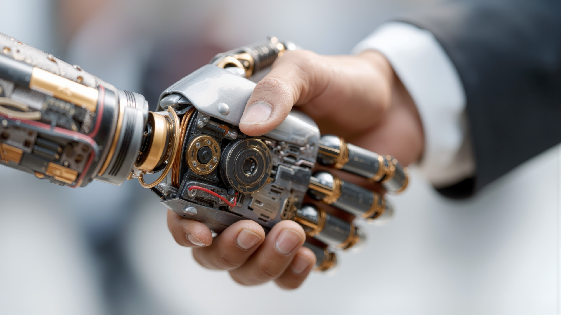 human hand shaking robotic hand - symbol of humanidad