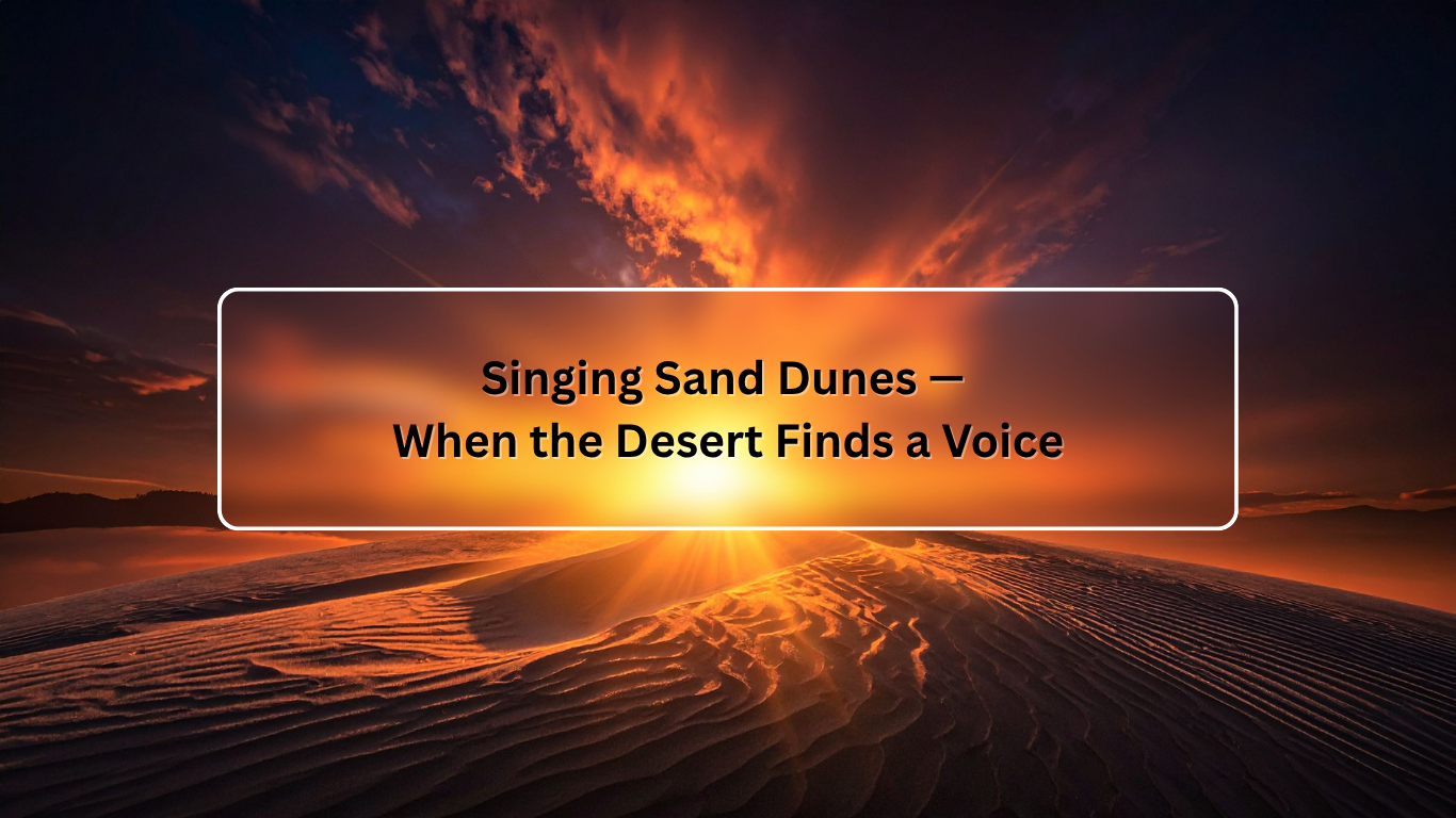 Sunset over sand dunes with warm light illuminating textured ripples.