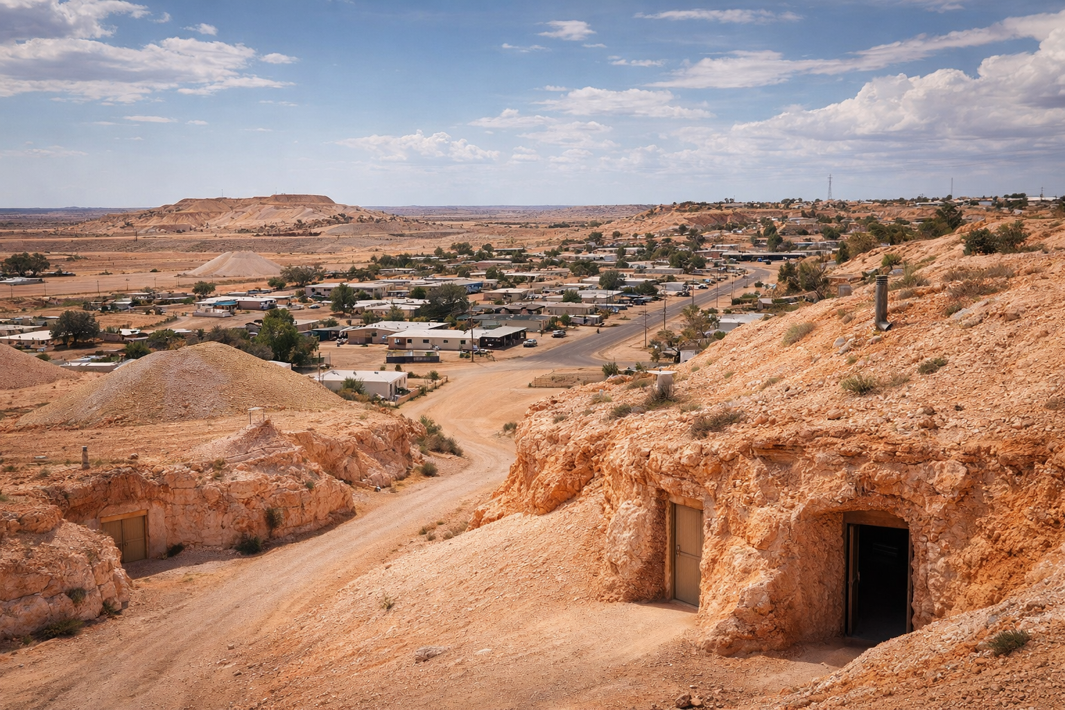 Underground homes carved into desert hills in Coober Pedy Australia